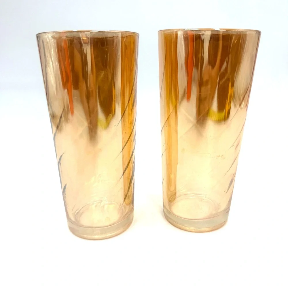 Iridescent Swirl Highball Glasses Set of 2 Amber 1970s